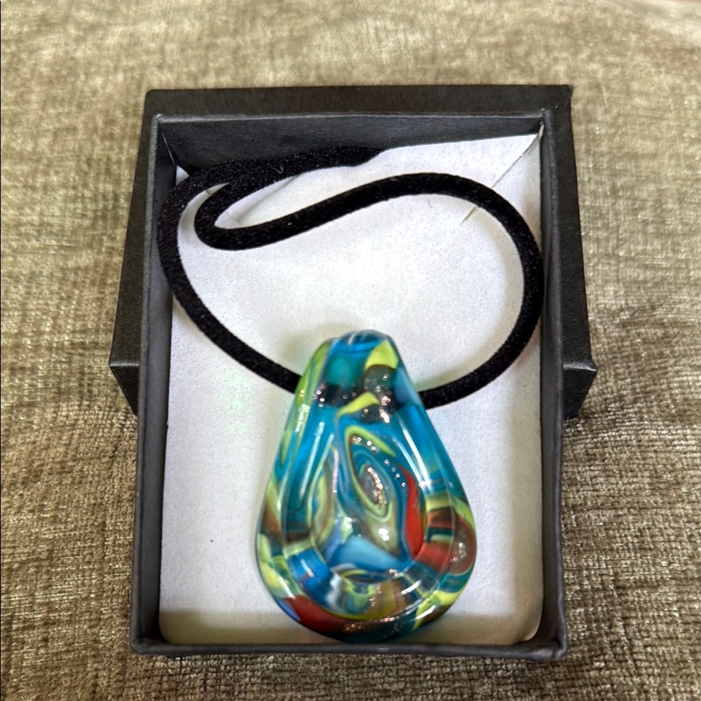 Blue and Green Art Glass Necklace